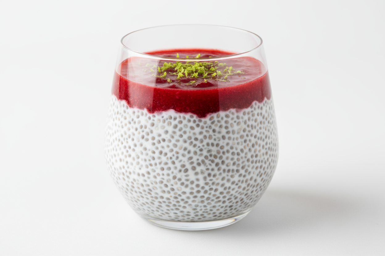 CHIA ECO, LIMA, COCO Y COULIS DE FRUTOS ROJOS