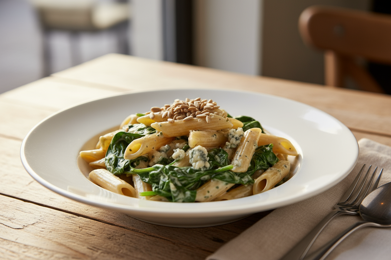 PENNE CON SALSA DE QUESO AZUL