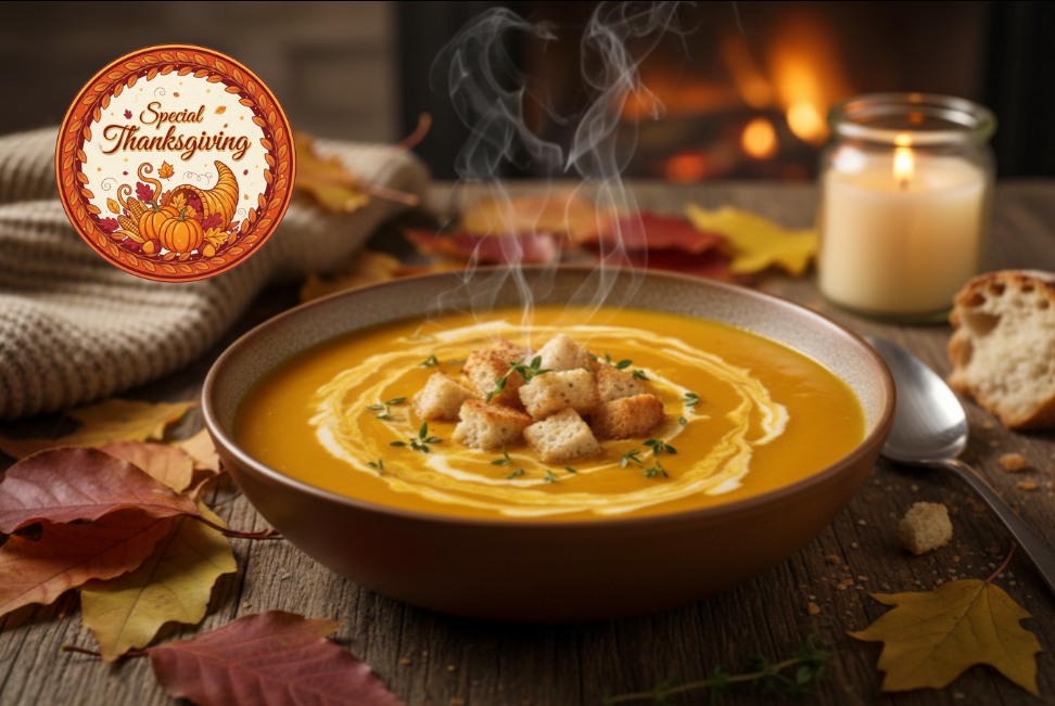 CREMA DE CALABAZA CON UN TOQUE NUEZ Y CRUTONES CRUJIENTES